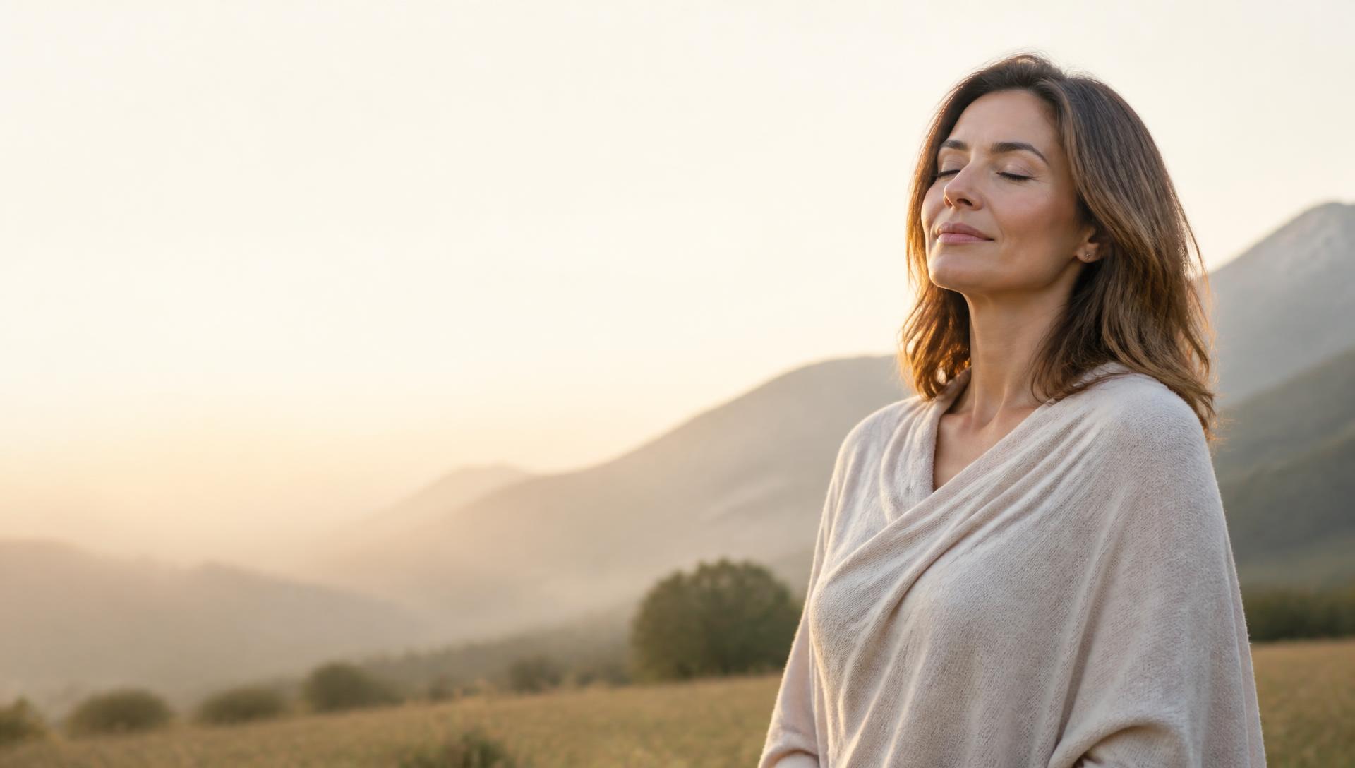 Woman enjoying a quiet moment in warm morning light